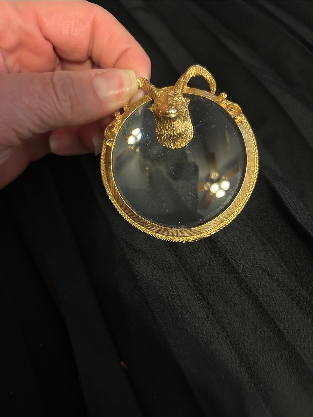 Gold Horned Ram Magnifier Pendant Necklace - Women's Jewelry